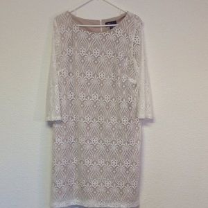 Beautiful antique white lace dress over tan